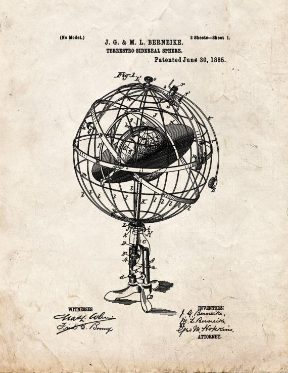 Terrestro-Sidereal Sphere Patent Print