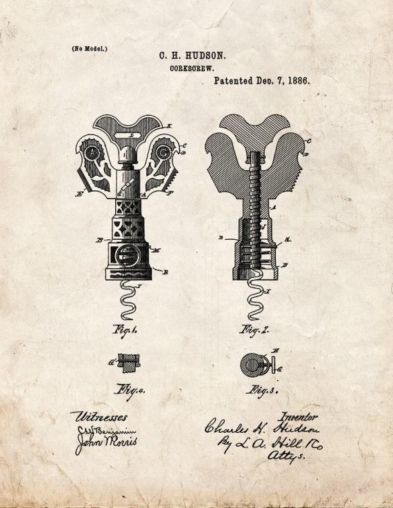 Corkscrew Patent Print