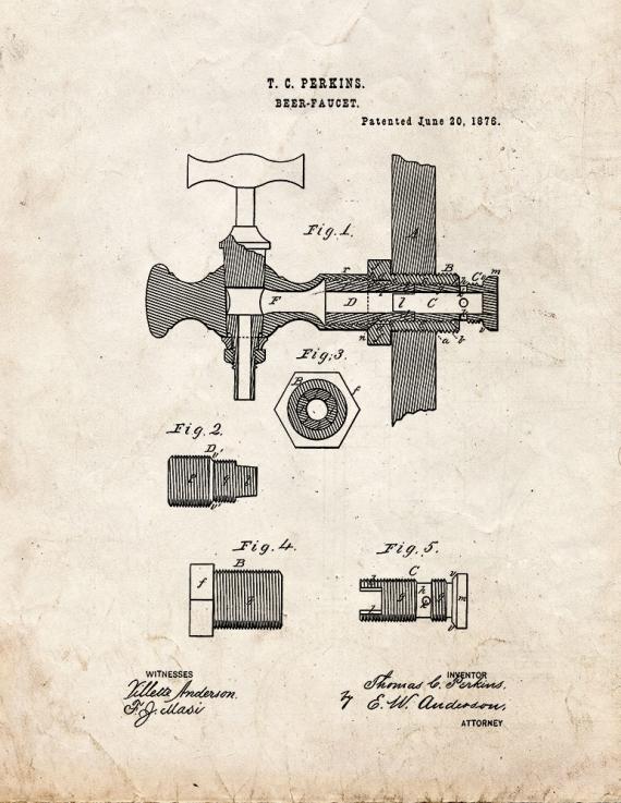 Beer Faucet Patent Print