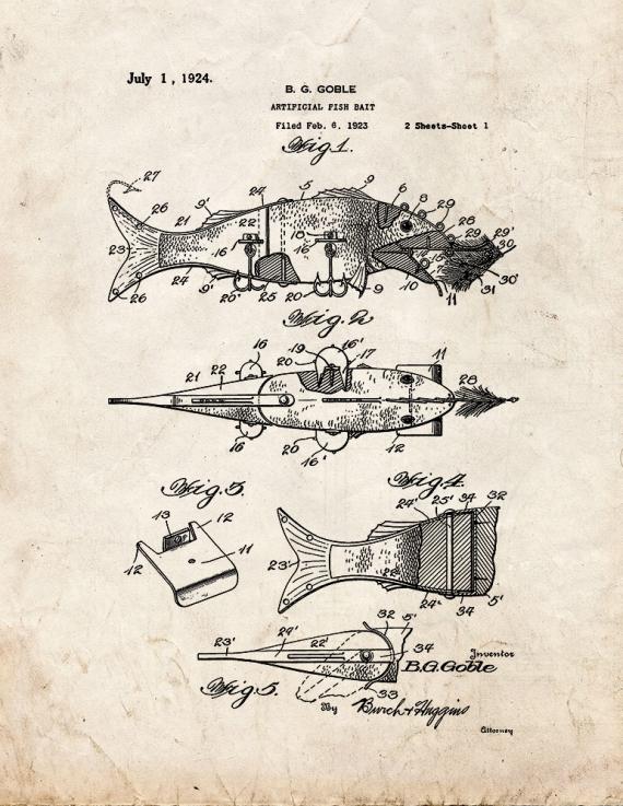 Artificial Fish Bait Patent Print