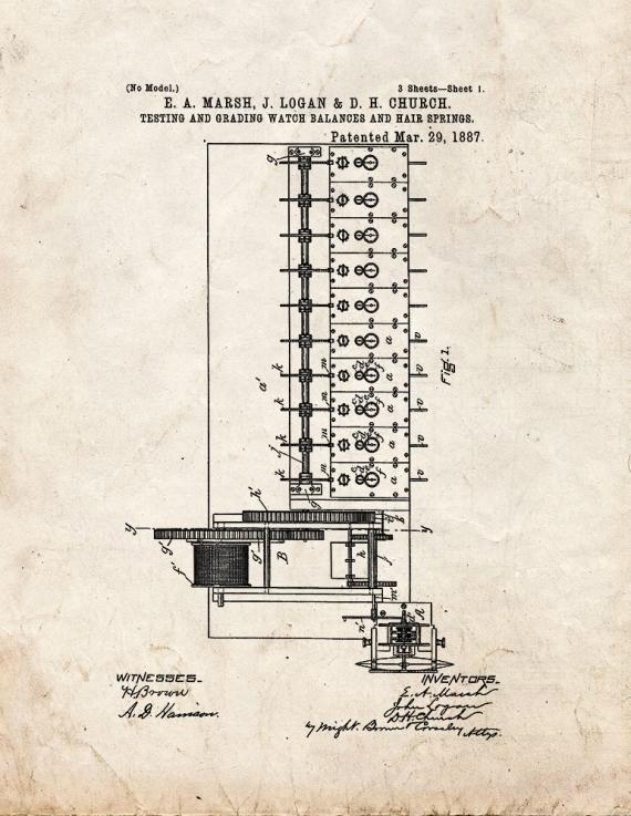 Testing And Grading Watch-Balances And Hair-Springs Patent Print