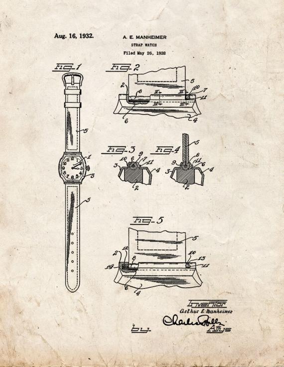 Strap Watch Patent Print