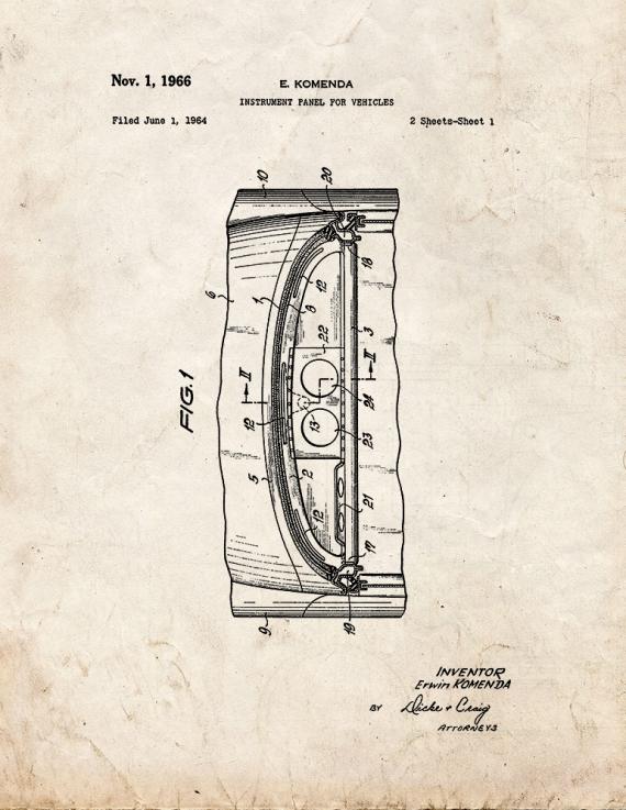 Instrument Panel for Vehicles Patent Print