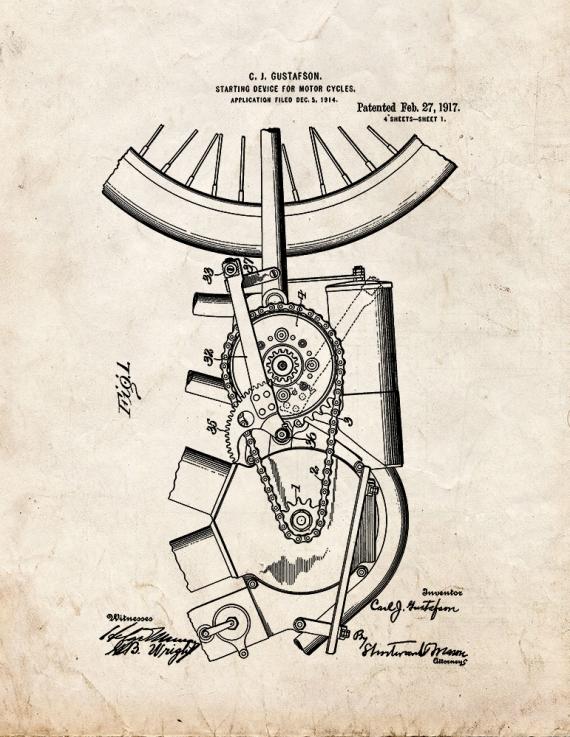 Starting Device for Motorcycles Patent Print