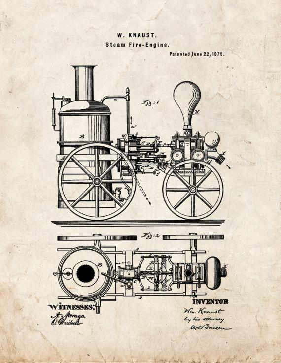 Steam Fire Engine Patent Print