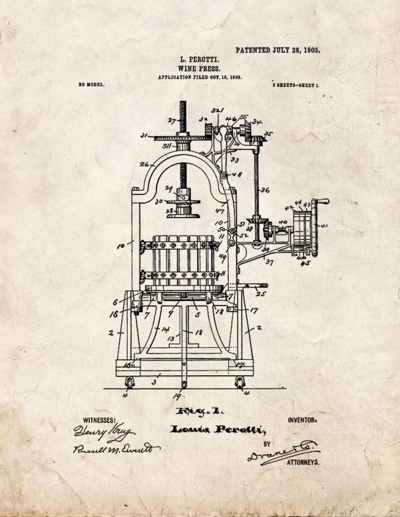 Wine Press Patent Print