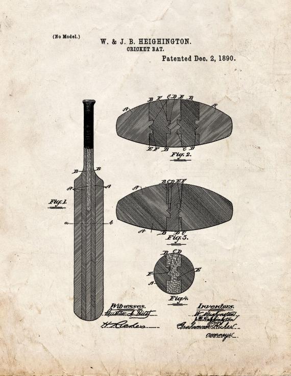 Cricket Bat Patent Print