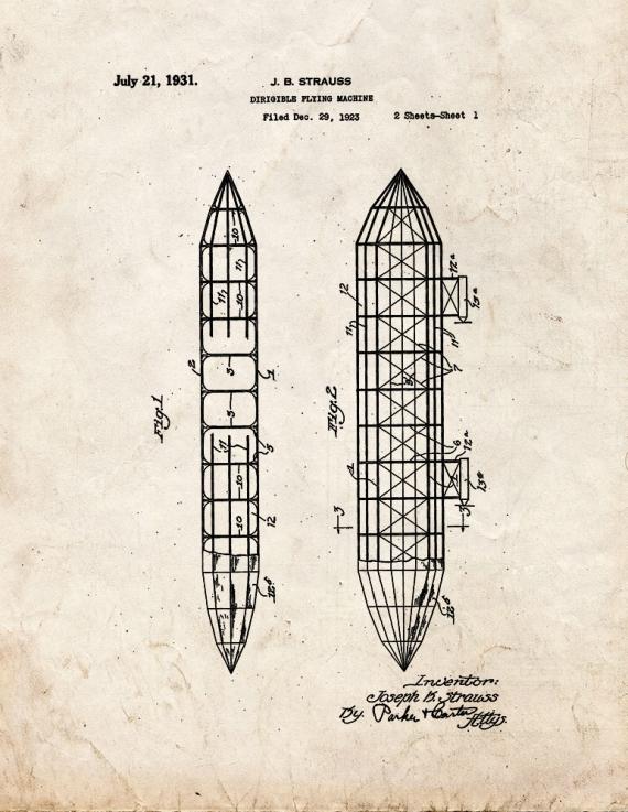 Dirigible Flying Machine Patent Print