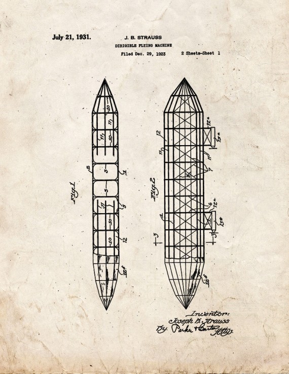 Dirigible Flying Machine Patent Print