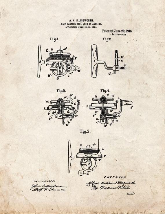 Bait-casting Reel Used In Angling Patent Print