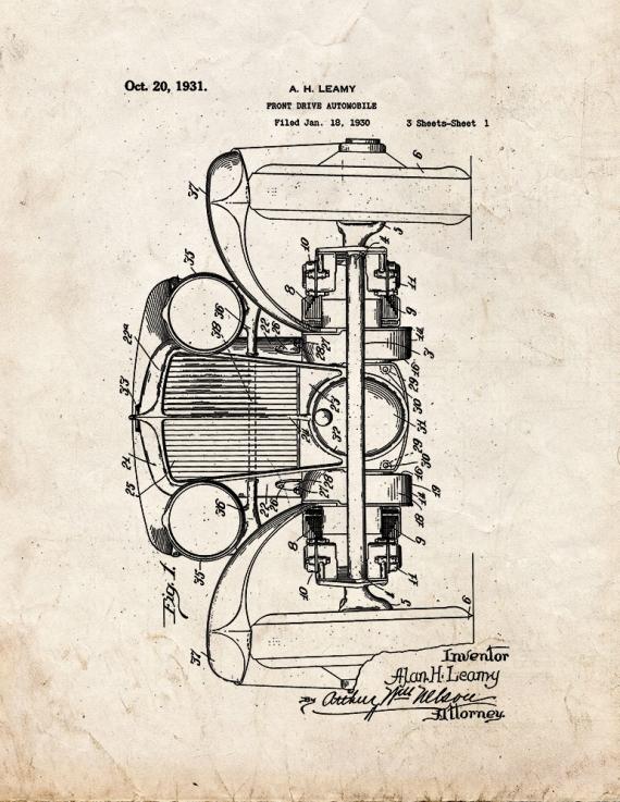 Front Drive Automobile Patent Print