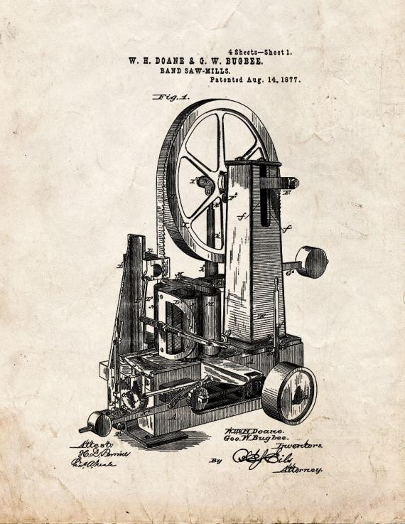 Bandsaw Mill Patent Print