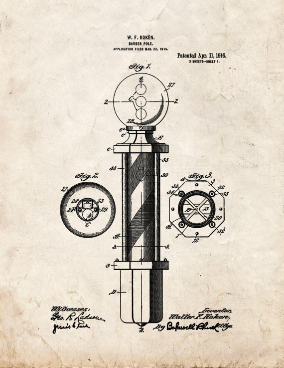 Barber Pole Patent Print