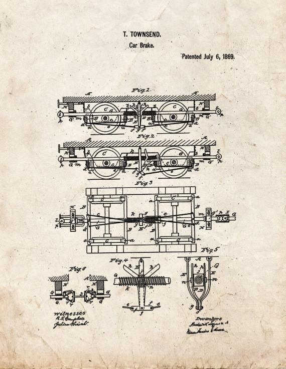 Improved Railway-Car Brake Patent Print