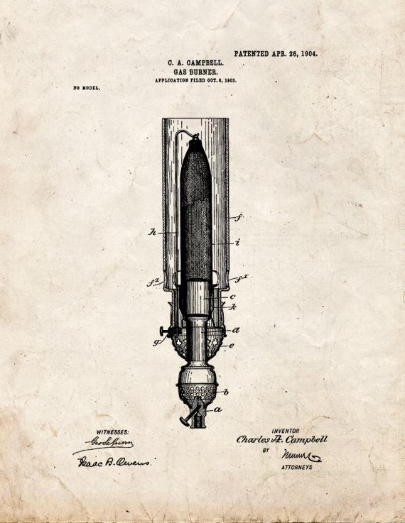Gas Burner Patent Print