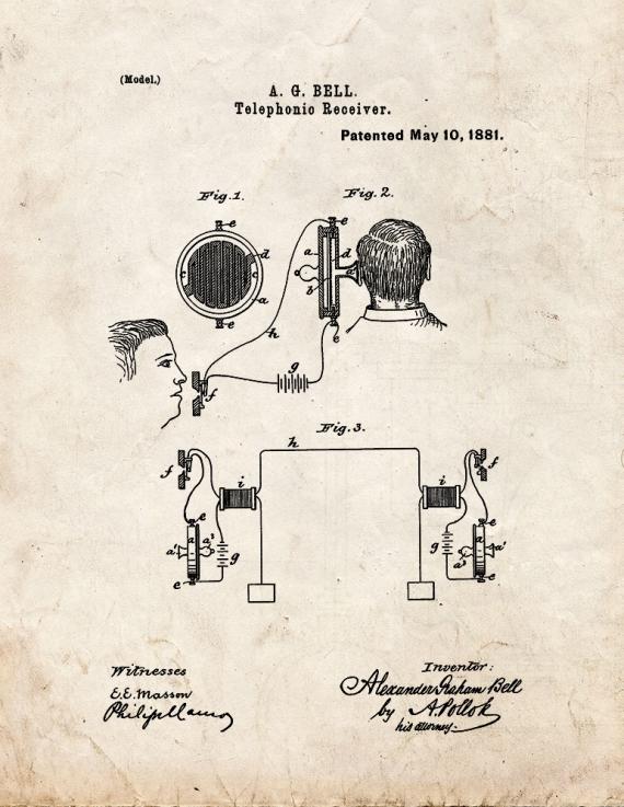Telephonic Receiver Patent Print