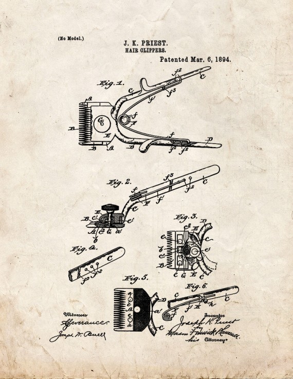 Hair Clipper Patent Print