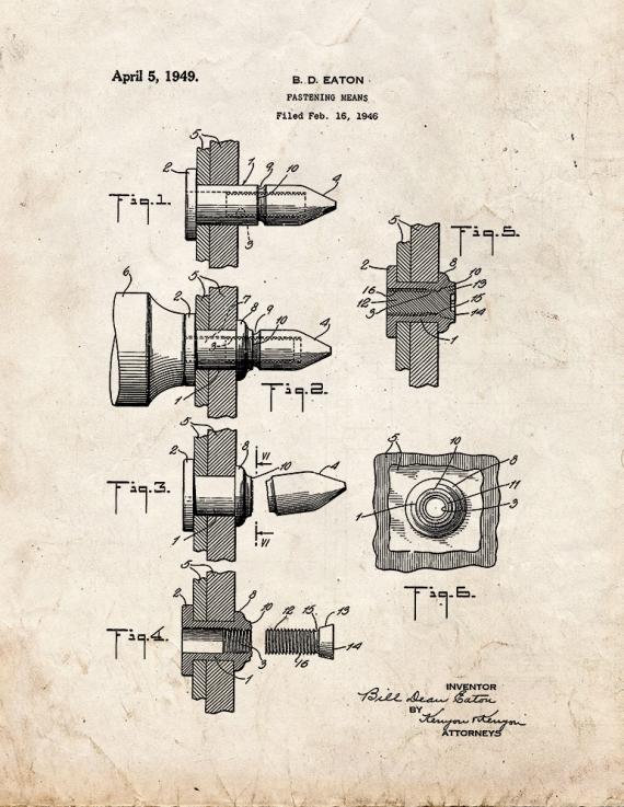 Fastening Means Patent Print