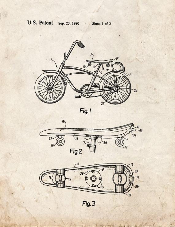 Combination Cycle Seat-skateboard Patent Print