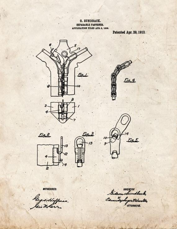 Separable Fastener Patent Print