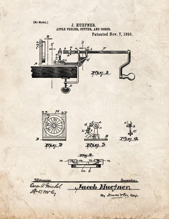 Apple Peeler, Cutter and Corer Patent Print