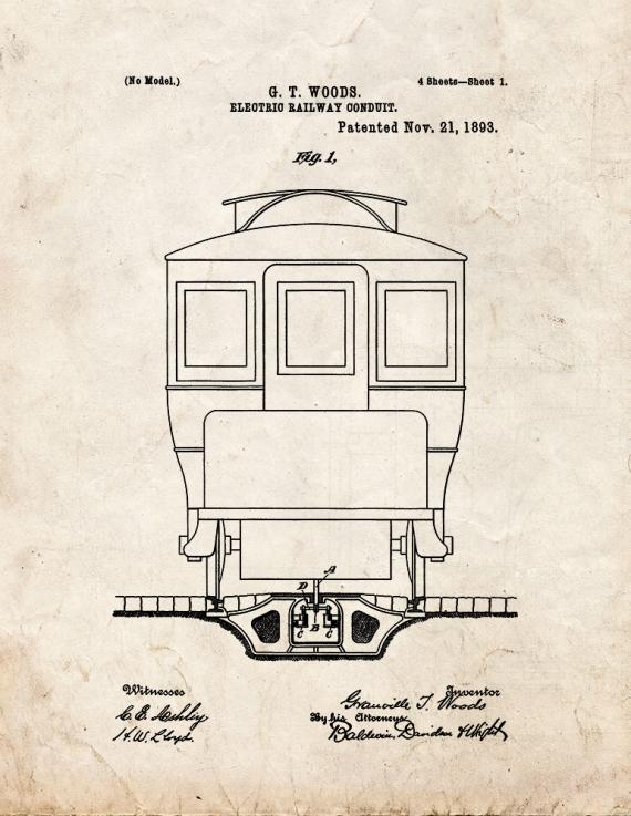 Electric Railway Conduit Patent Print