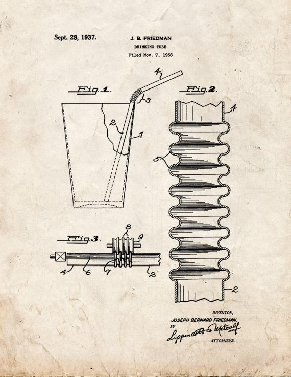 Straw Drinking Tube Patent Print