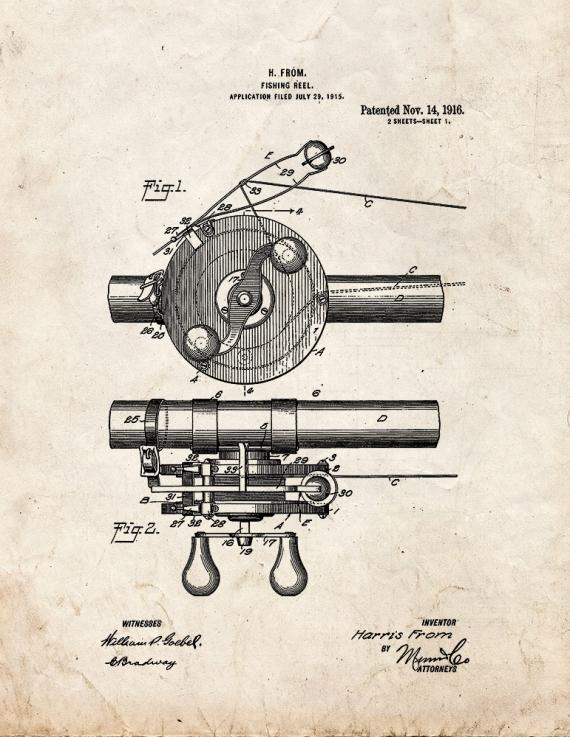 Fishing Reel Patent Print