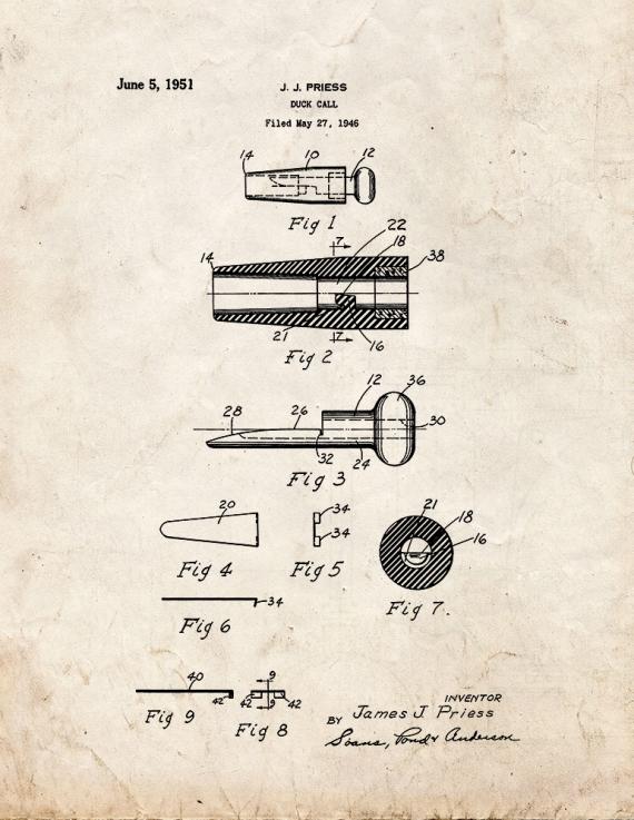 Duck Call Patent Print