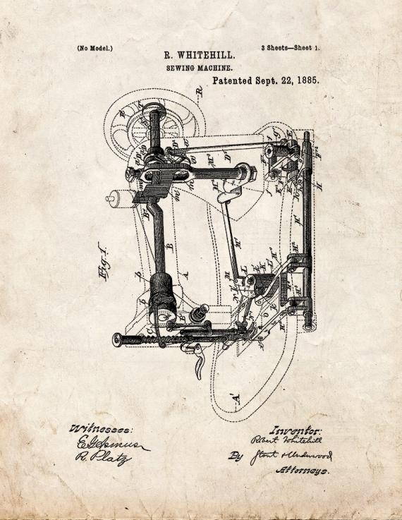 Sewing Machine Patent Print