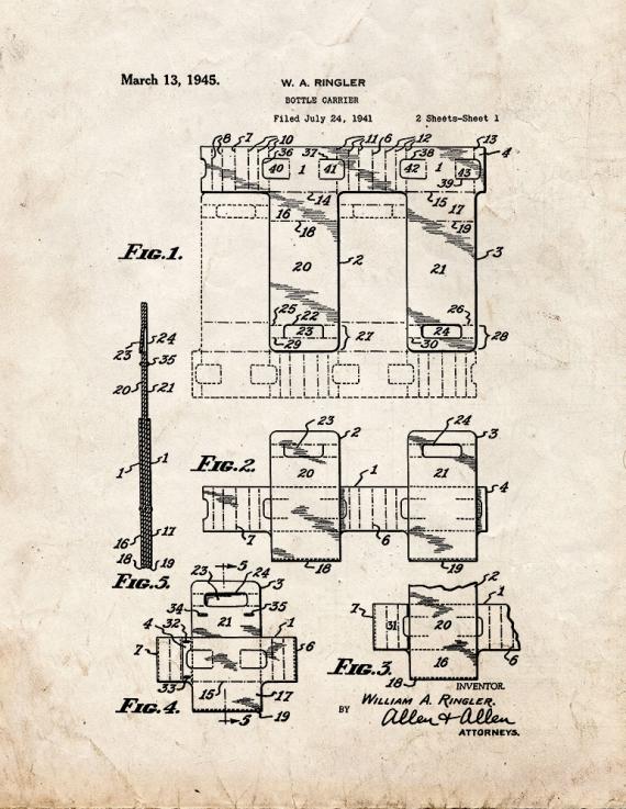 Bottle Carrier Patent Print