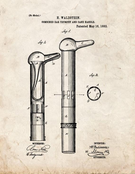 Combined Ear-Trumpet And Cane-Handle Patent Print