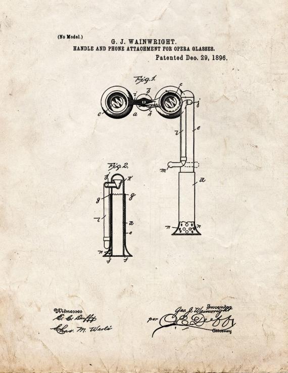 Handle And Phone Attachment For Opera-Glasses Patent Print