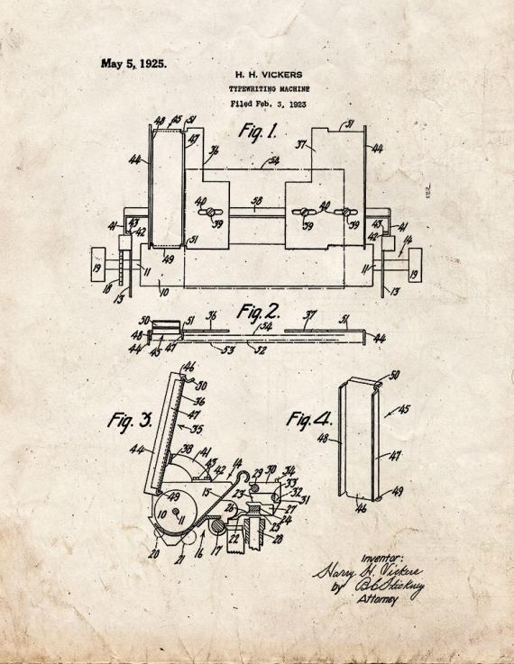Typewriting Machine Patent Print