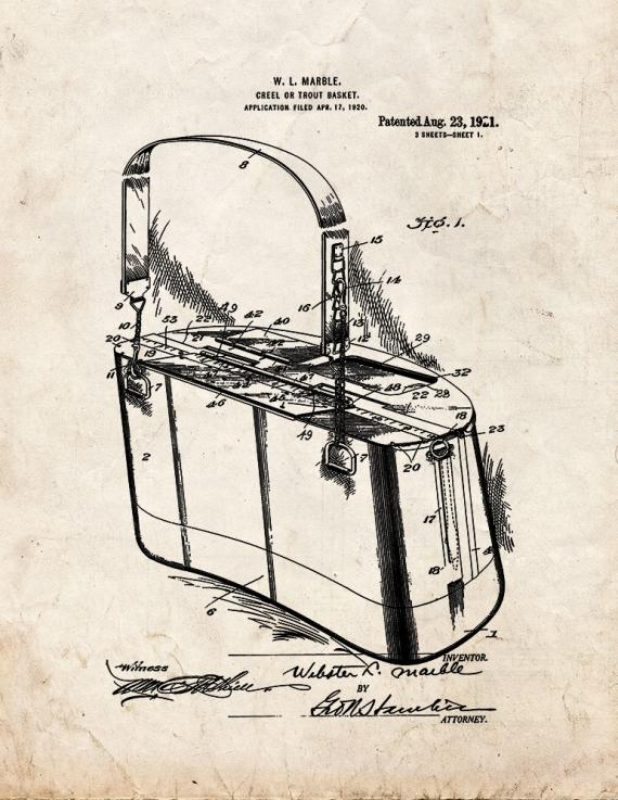 Creel or Trout Basket Patent Print