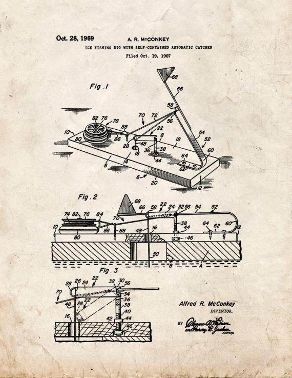 Ice Fishing Rig With Self-contained Automatic Catcher Patent Print