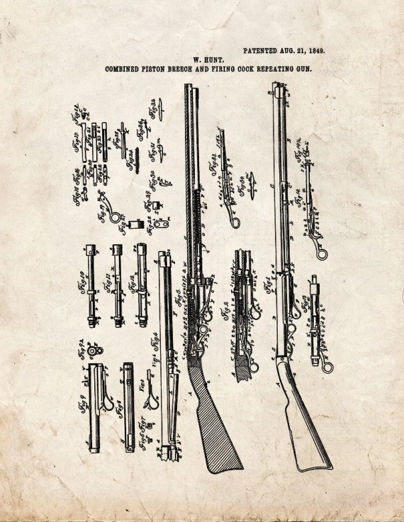 Combined Piston-Breech And Firing-Cock Repeating-Gun Patent Print