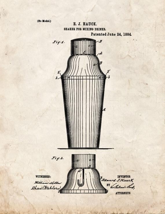 Shaker For Mixing Drinks Patent Print
