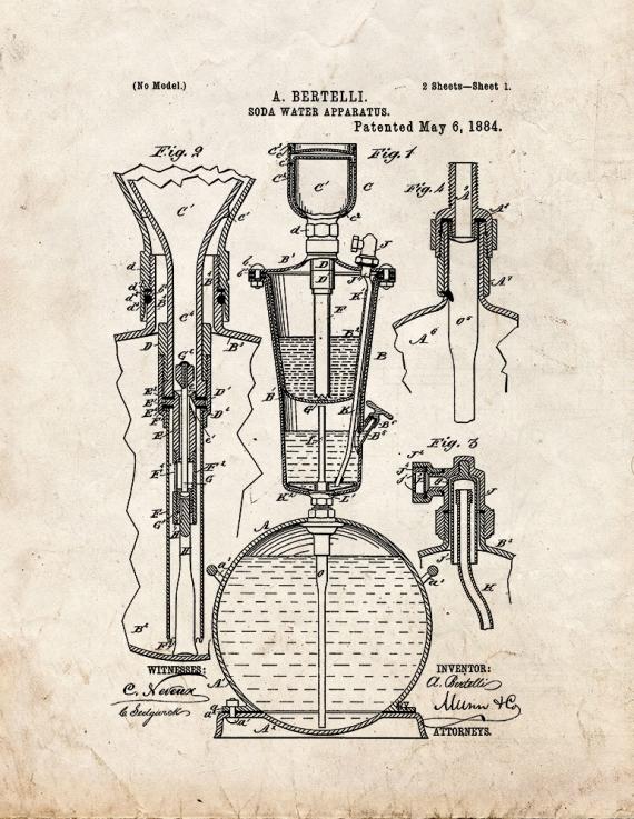 Soda Water Apparatus Patent Print