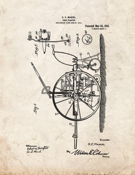 Corn Planter Patent Print