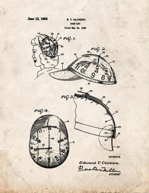 Date Hat Patent Print
