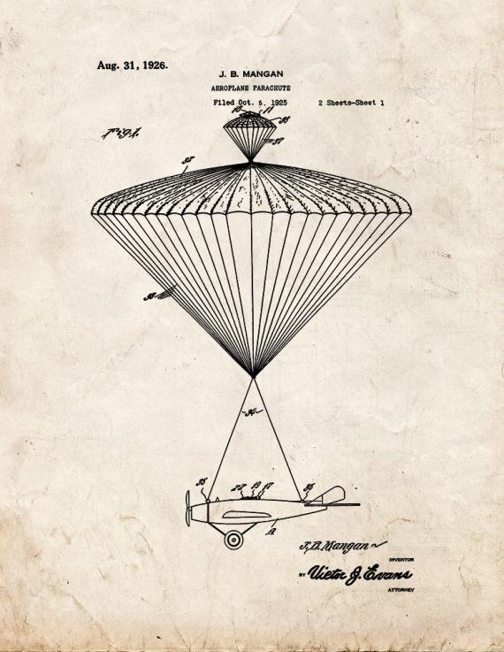 Aeroplane Parachute Patent Print