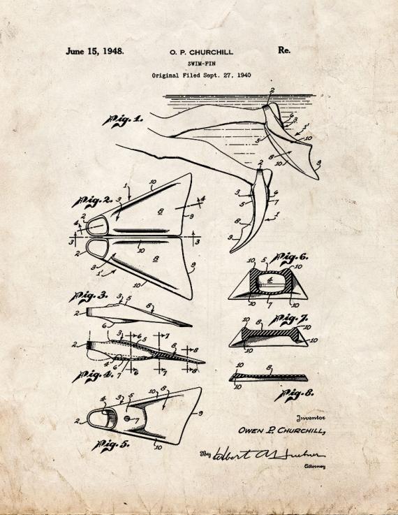 Swim Fin Patent Print