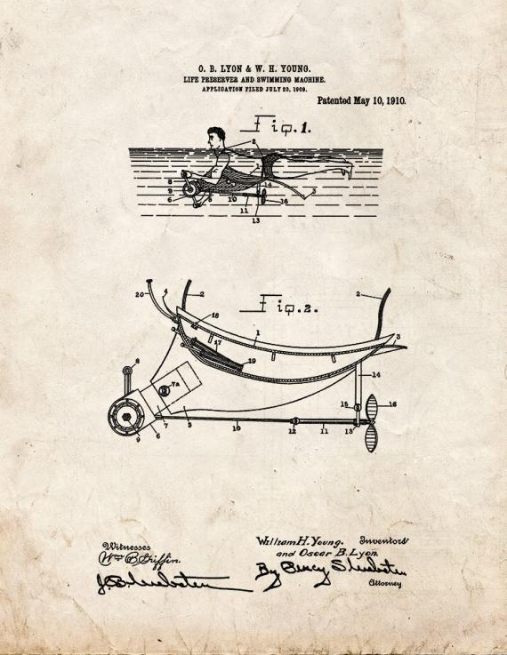 Life-preserver and Swimming-machine Patent Print