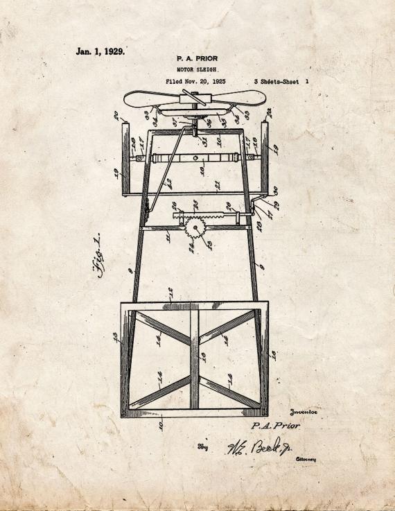 Motor Sleigh Patent Print