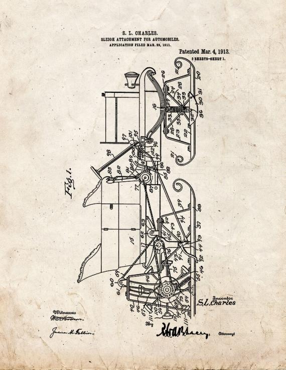 Sleigh Attachment for Automobiles Patent Print