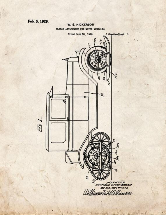 Sleigh Attachment for Motor Vehicles Patent Print
