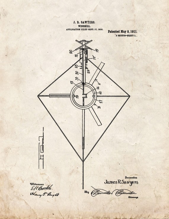 Windmill Patent Print