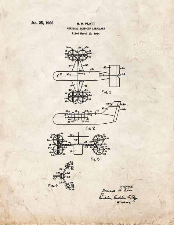 Vertical Take-off Airplanes Patent Print