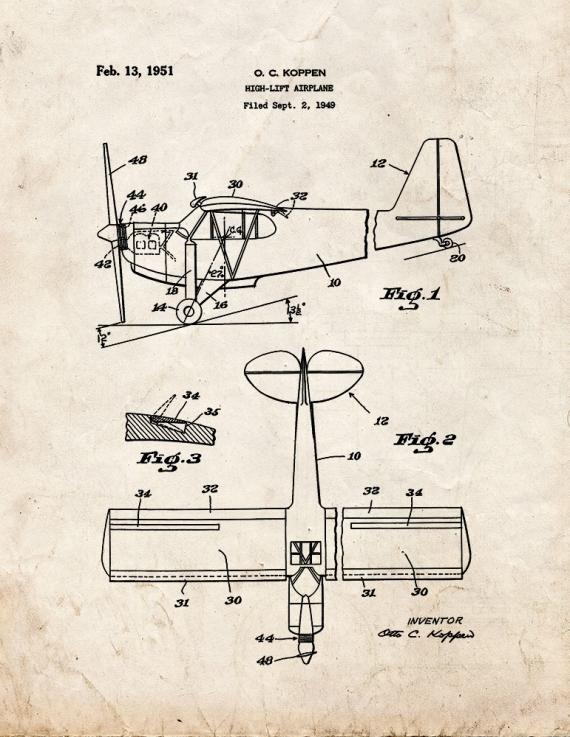 High-lift Airplane Patent Print